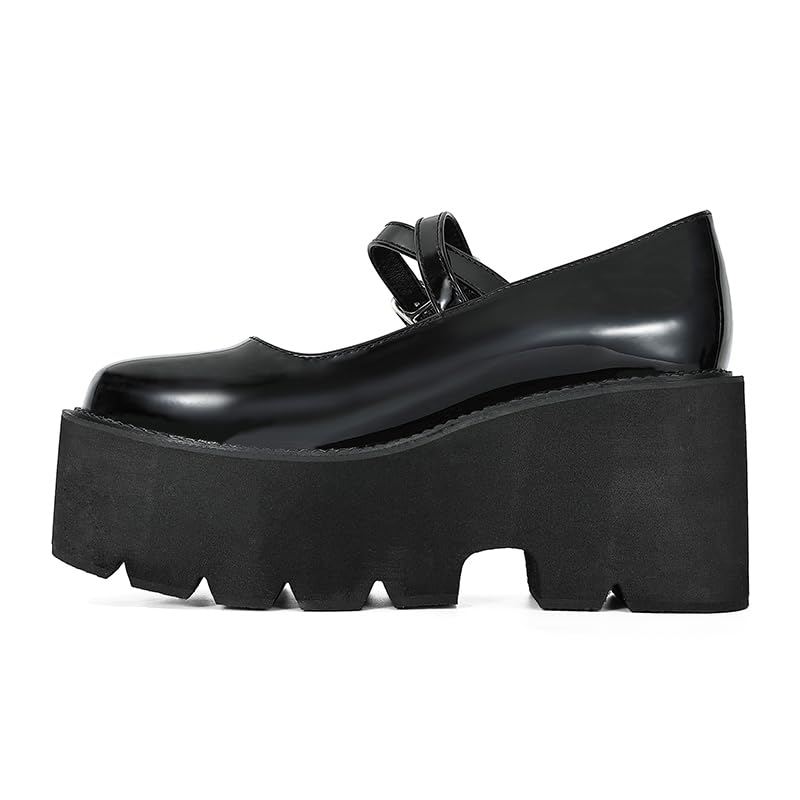 Women's Platform Mary Jane Shoes Vintage Round Toe Buckle Strap Casual Slip-on Walking Shoes3