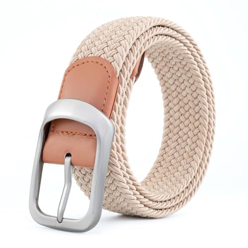 BOZEVON Elastischer Gürtel Herren - Geflochtener Stretchgürtel Unisex Gewebter Gürtel Lässiger Gürtel Verstellbar Stretchgürtel Männer Flechtgürtel (Beige)