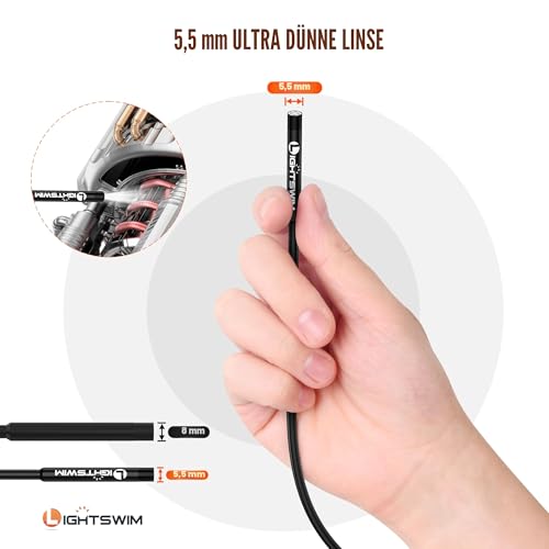 5,5 mm 1920P Endoskop-Schlangen inspektionskamera, Lightswim Typ-C-Endoskop, Scope-Kamera mit...