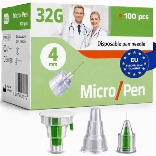 MedicalGut Sterile Einweg-Nadeln 32G (0 23 mm x 4 mm) 100 Stück mit Schutzfolie | Präzisionsnadeln aus Edelstahl für Labor Industrie Kosmetik & technische Anwendungen (32G (0 23 x 4mm)