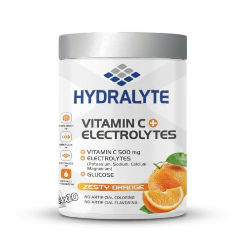 Hydralyte Vitamin C + Electrolyte Hydration Sports Drink Powder Orange Flavor Jar 200 Gm | 20 Servings Per Container (250ML) | Natural Electrolyte Replacement Supplement | Fast Rehydration