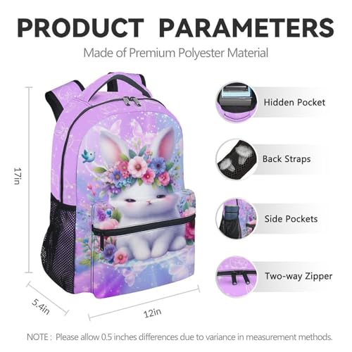 Bunny Kids Backpack for School - 17 Inch Large Capacity Backpacks for Elementary - Portable Toddler Girls Bookbag4