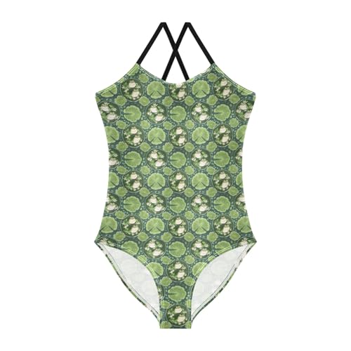 senya Girls Swimsuits One-Piece Swimwear Tie Bathing Suit Beach Summer Round Neck 5-6T Frog Pattern