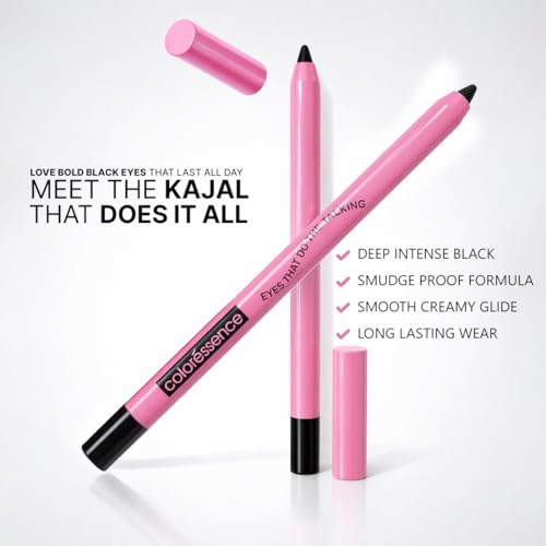 Image of Coloressence Eyetastic Kohl Kajal Pencil, Bold Black, 1.2gm | Long Lasting | Smudgeproof | Infused with Vitamin-E, Shea Butter | One Swipe Application