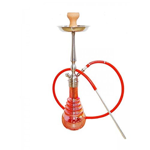 Chicha Xerxes Model 4 en verre rouge et aluminium de 66 cm