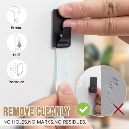 Image of TAILI Hooks for Hanging 10 Metal Sticky Hooks and 14 Adhesive Strips Black | Stainless Steel Hooks for Painted Wall, No Damage Small Adhesive Hooks, Removable & Reusable for Kitchen, Home Storage