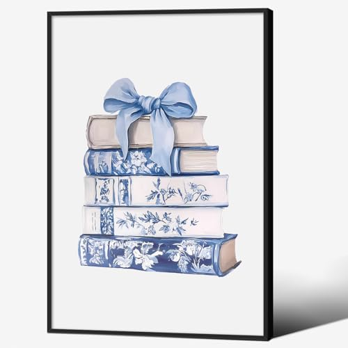Coquette Bow Book Wall Art Blue and White Chinoiserie Flower