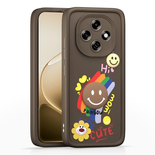 Image of Pikkme Back Cover for Oppo F31 Pro 5G | Soft Silicone| Cute Rainbow Smile & 3D Cartoon Flower Design | Shockproof Raised Camera Protection Bumper Case (Brown)