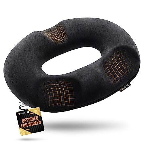 iMedic Donut Cushion for Women - 1x Black Seat Cushion for Haemorrhoids & Postnatal Pain - Memory Foam Office Chair Cushions - Pressure Cushion for Bottoms - Coccyx Cushion for Tailbone Pain