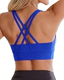 Ama Larsi High Impact Strappy Sports Bra for Women Supportive Padded Crisscross Back Running Yoga Workout Bra Bright Blue