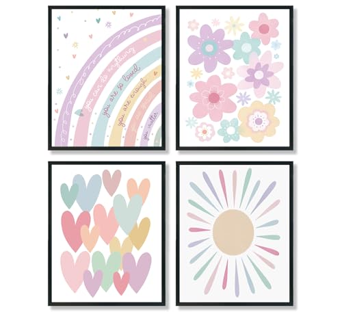 ULEGIE Toddler Nursery Girl Kids Room Wall Decor, Boho Rainbow Nursery Wall Decor Poster for Toddler Girls Kids Room Playroom Bedroom, 8x10 Inch Unframed