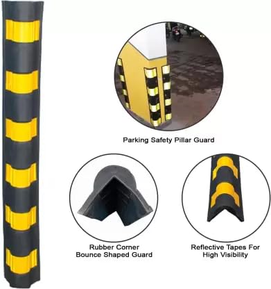 Image of LADWA 1000 mm Parking Safety Pillar Guard, Rubber Bounce Corner Protector with Yellow Reflective Tape for Night Visibility, Suitable for Garage, Basement Parking & Wall Safety (Pack of 6)