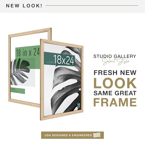 MCS Studio Gallery 18x24 Poster Frame Natural Woodgrain, Vertical & Horizontal Wall Hanging Large Picture Frame for Photos, Posters & Art Prints (2-Pack)