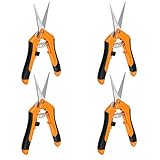 iPower 6.5 Inch Pruning Shears Hand Scissors with Straight Stainless Steel Blades Ideal for Harvesting Greenhouse, Grow Room Tent, 4-Pack, Orange