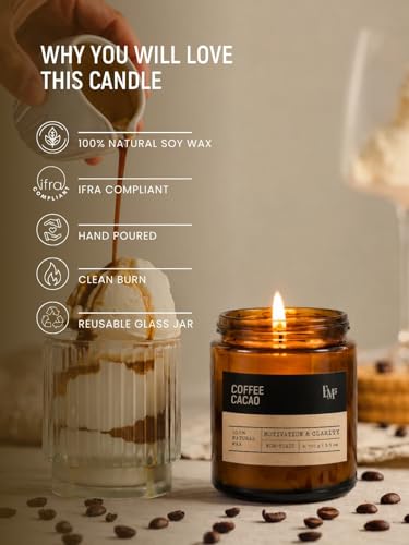 Image of EM5 Coffee Cacao Aromatherapy Scented Candle | Hand Crafted Gourmand Candle | 100% Natural Wax & Wick | Upto 40 Hrs Clean Burn | Smokeless & Non-Toxic | 100gm