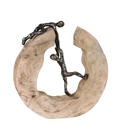 Casablanca Skulptur Teamwork, Deko Figur Naturfarben, Metall u. Mangoholz Statue Wohnzimmer, Büro Dekoration H. 30 cm x B. 29 cm - Geschenk Moderne Skulpturen, Zusammenhalt Teamwork