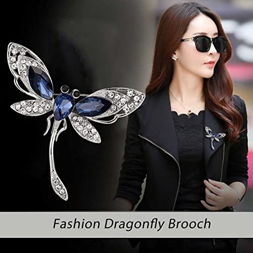 Image of Rhinestone Dragonfly Brooch Pin Blue Crystal Insect Dragonfly Pin Elegant Wedding Bridal Corsage Brooch Sparkly Rhinestone Crystal Lapel Pin Clothing Accessories Jewelry for Women Girls