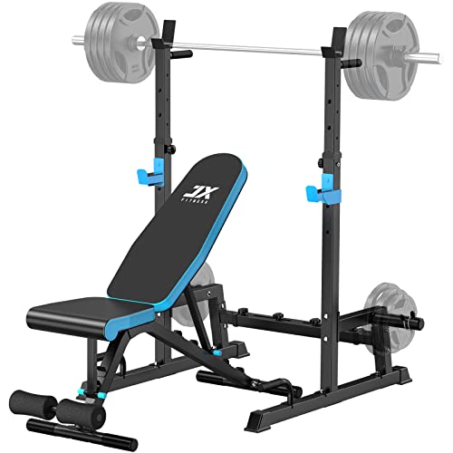 JX FITNESS Weight Bench with Squat Rack, Bench Press Rack Two Piece Set Adjustable Bench & Barbell Rack Stand for Home Gym Full-Body Workout