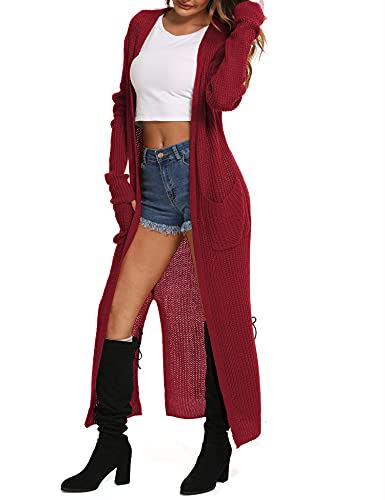 Image of Womens Casual Long Sleeve Split Open Cardigan Knit Long Cardigan Sweaters with Pockets Fall Fashion 2024