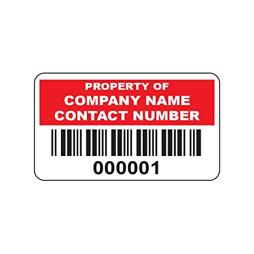 500 Personalised Red Barcode Asset Tag Labels Custom Stickers- 38mm x 20mm Permanent Vinyl Labels - Simple to Customize