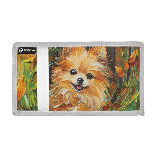 Pomeranian in Foliage Durable Nylon Fabric Wallet for Boys and Girls - Multi-Functional with 2 Clear Pockets, Zipper Coin Compartment, 3 Card Slots & Keyring2