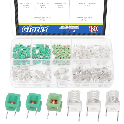 Glarks 120pcs 3 Value MD0707/MD0505 1.5T 2.5T 3.5T White and Green Adjustable Molded Inductance Hollow Coil Kit, Adjustable Inductor Coil for Industrial, Automotive,Household Electronics