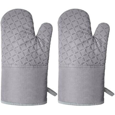 Lazebox Extra Long Oven Mitts, Heat and Slip Resistant Oven Mitts with Soft Cotton & Non-Slip Textured Grip, Long Flexible Thick Gloves for BBQ, Baking, Cooking, 12.59inch, Grey Cover