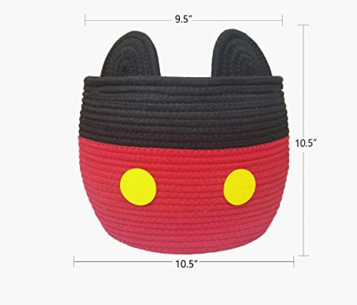 Mickey Mouse Baby Basket Toy Storage Basket Cotton Rope Woven Basket Nursery Hamper Bin With Handles,Nursery Toy Organizers For Living Room, Bathroom -10.5"X10.5"X9.5" By Bezjixhh(Red) #TOP3