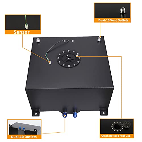 Gstp Universal 5 Gallon 20L Fuel Cell Tank With Cap And Level Sender Polished Aluminum Black #TOP5