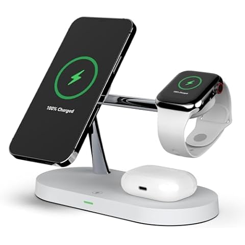 3-in-1 Wireless Charger 15W Fast Wireless Charging Station for iPhone 16/15/14/13/12, Apple Watch and AirPods Multiple Devices, Magnetic Stand with Night lamp (White) Cover