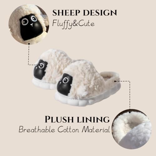 Cute Sheep Cartoon Women's Fuzzy Home Slippers - Indoor/Outdoor2