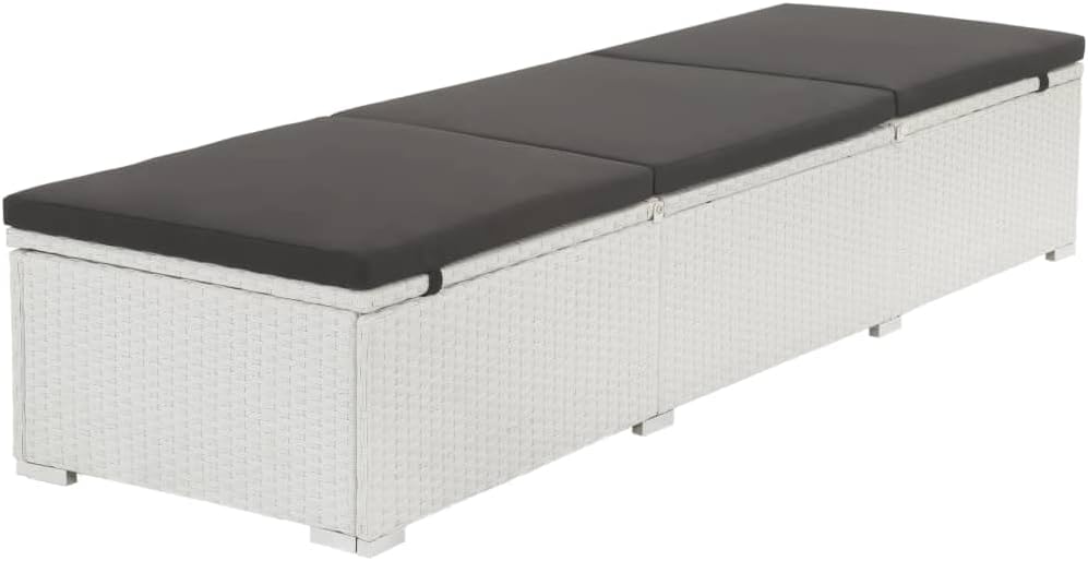 Sun Lounger with Cushion,Outdoor Lounge Chairs,Lounger Chair Outdoor,Sunbathing Recliner,Outdoor Bed,Backyard Furniture,Both Sides Adjustable,Easy to Assemble,for Patio,Beach,Balcony,Poly Rattan White