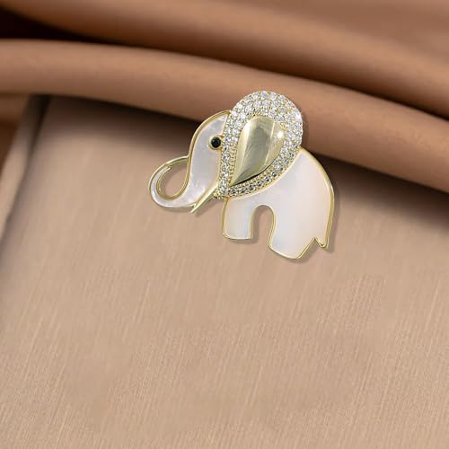 Image of White Shell Rhinestone Elephant Brooch Cute Animal Crystal Brooches and Pins for Women Fashion Brooch Jewelry for Women Men Gift