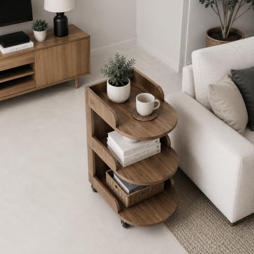 Image of The Attic Solid Wood Rolling Serving Trolley with Storage Shelves, Provential Teak Finish