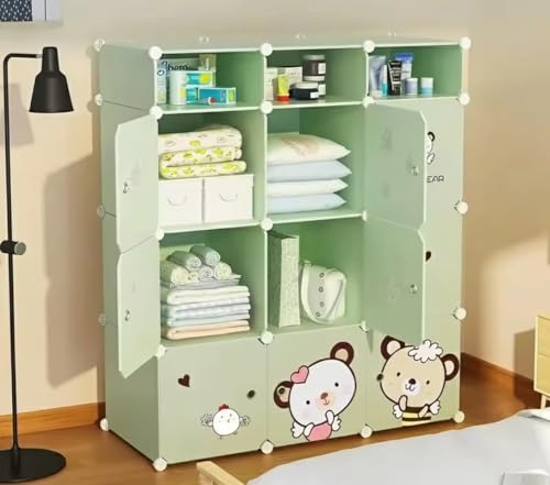 Image of Sunderlook Plastic Wardrobe for Kids Clothes - Professional Collapsible Wardrobe, Easy to Use Foldable Almirah, Plastic Cupboard for Kids for Home (Green-Z4, 9 Door)