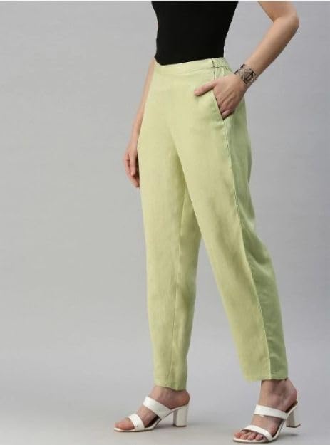 Image of D K W Women's Mid Rise Relaxed Fit Cotton Flex Trousers with Elastic Back & Drawstring - Ideal for Winter, Formal, Office & Casual Wear, Comfortable for Girls and Women