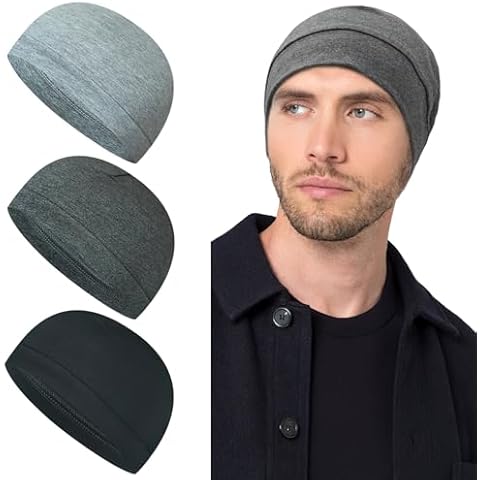 Qearl 3 PCS Cotton Skull Caps,Lightweight Beanie Sleep Hats Sweat Wicking Cycling Running Hat Helmet Liner for Men Women Multicolor Cover