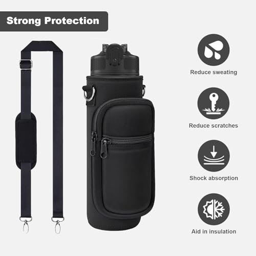 Image of Water Bottle Sling Bag with Storage Pockets & Strap for Hiking Gym Walking | fits 32oz & 40oz water bottles, large wide-mouth jugs compatible, padded adjustable shoulder