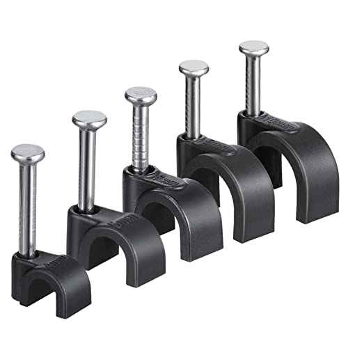 Agptek 500Pcs Cable Clips With Steel Nails 4Mm 5Mm 6Mm 8Mm 10Mm Cable Management For Rg6, Rg59, Cat6, Rj45 Cable Coax Cable, Ethernet Cable, Tv Wire Cable, Telephone Cable, Print Cable, Black #TOP21