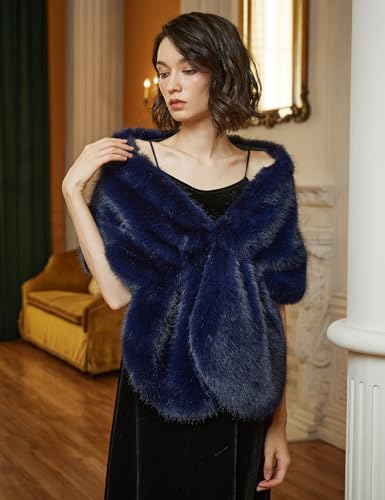 BEAUTELICATE Women Faux Fur Shawl Cover Up Stole Shrug Winter Bridal Wedding Wrap2