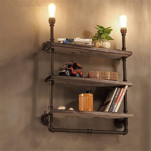 Abcoll Iron Wall Light E27 Creative 3 Floors Bookshelf Wood Board Water Pipe Wall Lamp Bar Cafe Loft Industrial Style Restaurant Aisle Vintage Wall Lamp