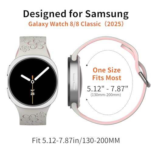 Floral Bands Compatible with Samsung Galaxy Watch 8/8 Classic Band 40mm/44mm/46mm 2025, Cute Soft Flower Engraved Silicone Inlay Dressy Strap for Galaxy Watch 8 40/44mm/8 Classic 46mm Band for Women - image 8