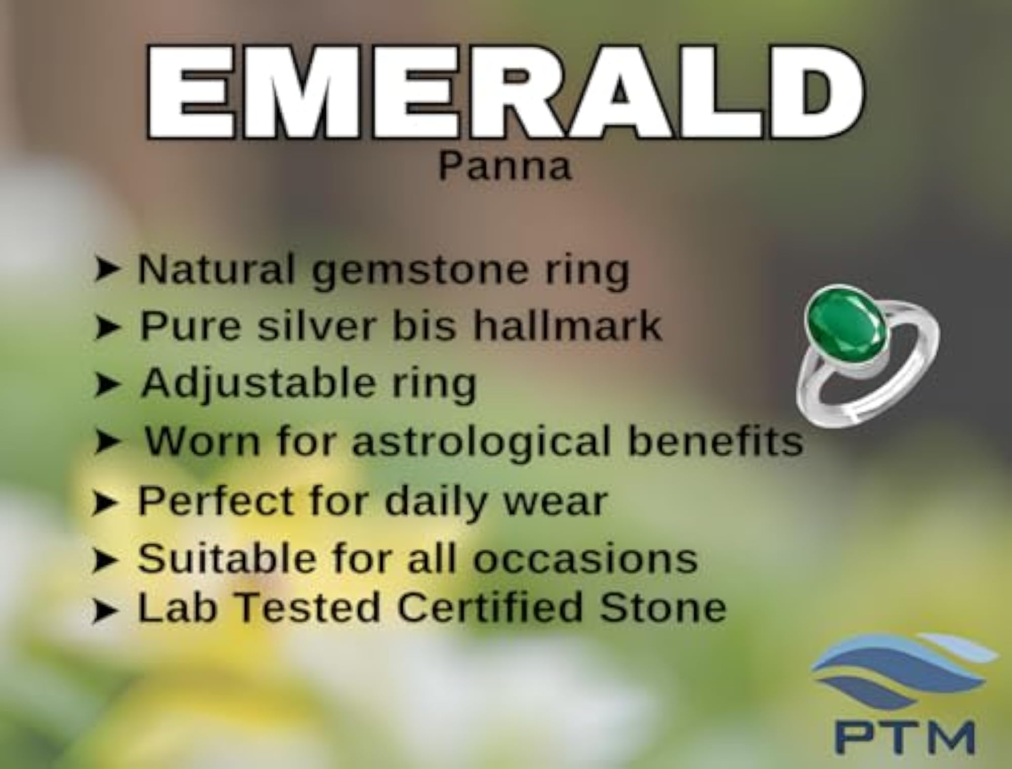 Unisex Emerald 7.25 Ratti Adjustable Ring, Certified Gemstone