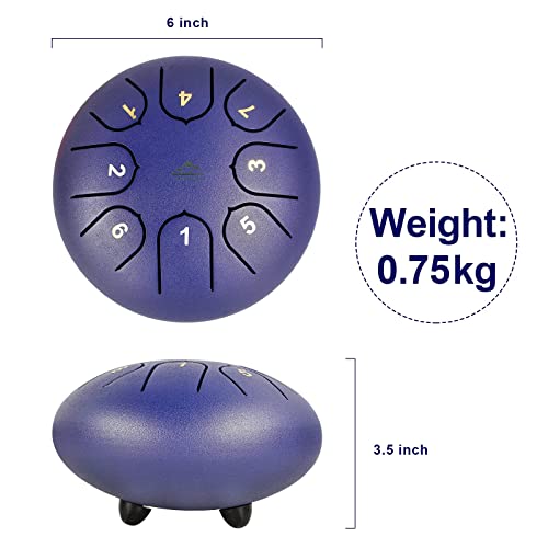 EASTROCK Steel Tongue Drum 6 Zoll 8 Noten, Panda Tank Drum C Key Handpan Percussion Instrument mit Reisetasche, Notenaufkleber, Fingerpicks, Notenbuch (Blue) - Image 8
