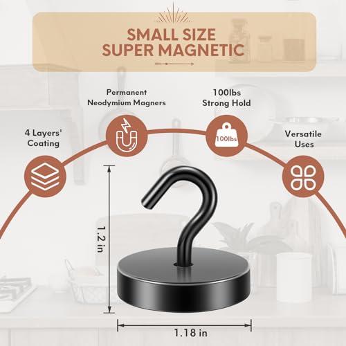Image of Neosmuk Magnetic Hooks Steel Tube Design for Cruise,100lb+ Black,10 Pack | Cruise Ship Essentials,Heavy Duty Magnett Hooks for Cabins, Refrigerator, Grill, Hanging, and Travel Extra Strong Must-Haves