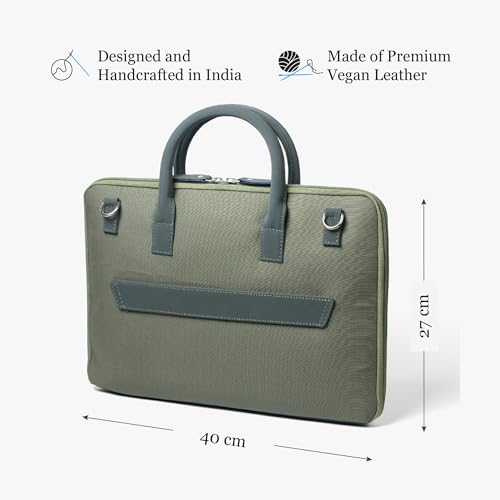Image of Bellblock Sleek Messenger Laptop Bags For Men /Women Office Use | Travel Friendly With Luggage Strap | Office Bag For Man /Woman | Cotton Canvas | Olive Green (Upto 14 Inch)