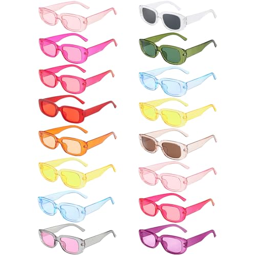 16 Pack Rectangle Sunglasses for Women Retro Transparent Colored Square Glasses Bulk 90s Vintage Eyewear Uniex Adults