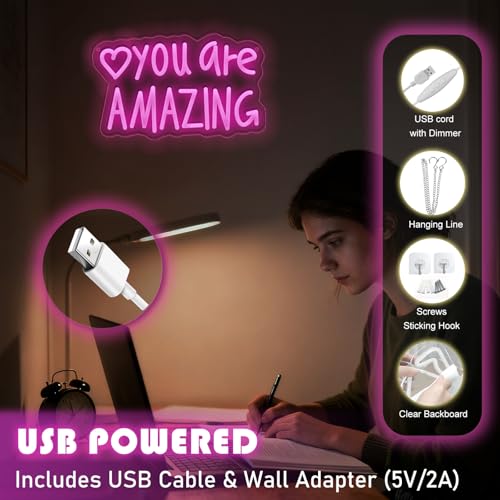 Image of You Are Amazing Neon Sign,Classroom Teen Room Wall decorations | Silicone Light Strips, Acrylic Sheets,USB Interface,Size: 13.6 in* 8.4 in,Wall Decorations in Classrooms and Teengirls' Rooms