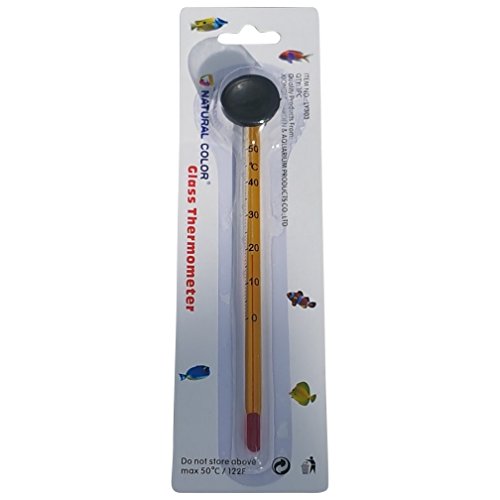 Natural Color Glass Thermometer for Aquariums, Aquarium Floating Glass Thermometer with Suction for Fresh or Marine Fish Tank
