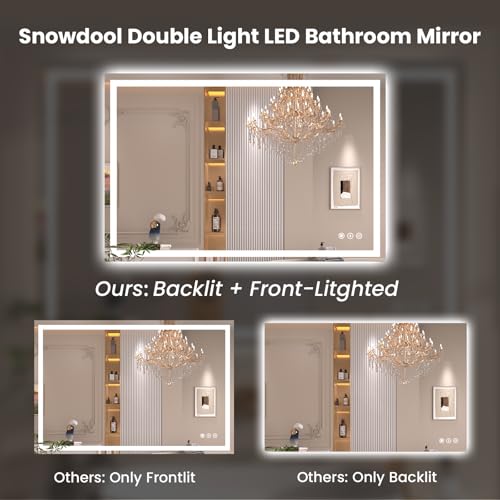 40"X36" LED Bathroom Mirror with Front Lights and Backlit, Anti-Fog, Dimmable, Shatter-Proof Tempered Glass, Lighted Bathroom Vanity Mirror for Wall with 3 Colors, Memory Function